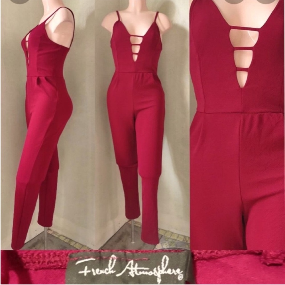 French Atmosphere Burgundy Jumpsuit